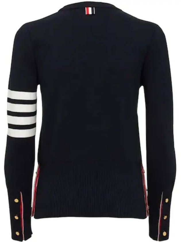 Anchor Button Striped Sleeve Cotton Navy Knit Sweater - THOM BROWNE - BALAAN 3