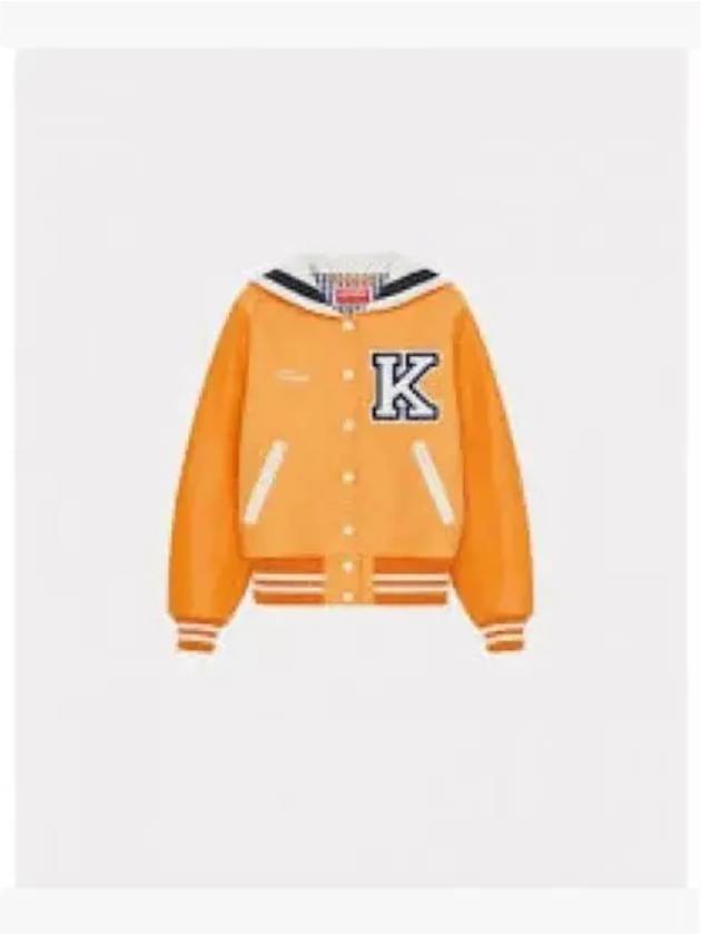 Embroidered Logo Wool Bomber Jacket Orange - KENZO - BALAAN 2