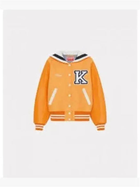 Embroidered Logo Wool Bomber Jacket Orange - KENZO - BALAAN 2