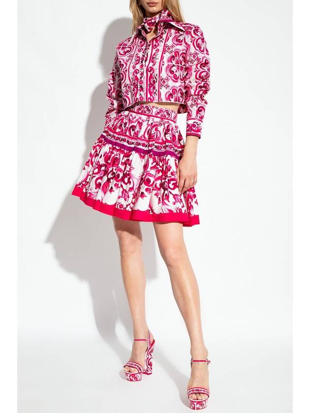 majolica print crop long sleeve shirt fuchsia - DOLCE&GABBANA - BALAAN 3