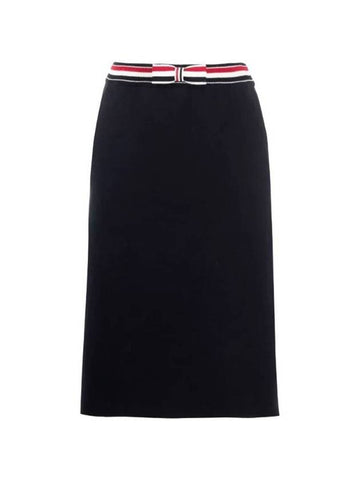 Women's Double Face Cotton Bow A-Line Skirt Navy - THOM BROWNE - BALAAN 1