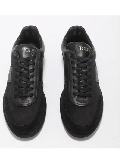 Suede Logo Panel Low-Top Sneakers Black - TOD'S - BALAAN 2