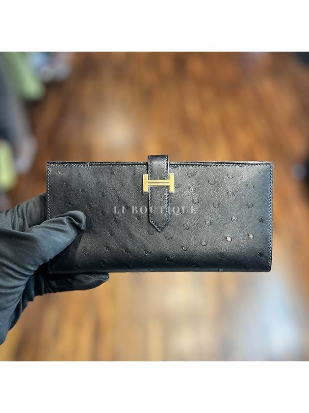 Bean Long Wallet Ostrich Black Gold H047206 - HERMES - BALAAN 4