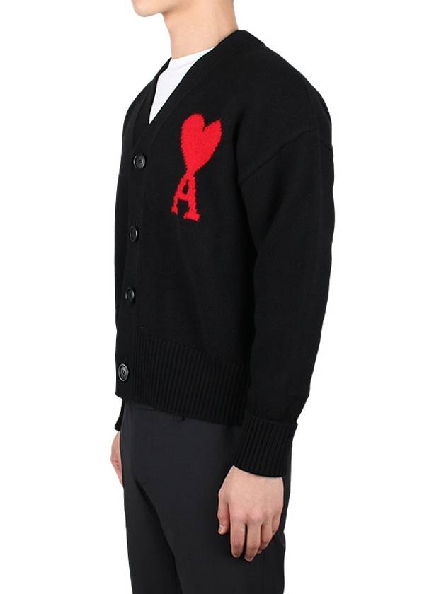 Big Heart Logo Wool Cardigan Black - AMI - BALAAN 4