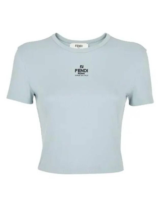 logo cotton crop short sleeve t-shirt blue - FENDI - BALAAN 2