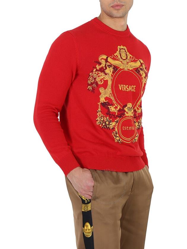 Versace Red Intarsia Knit Jacqurd Sweater, Brand Size 48 (US Size 38) - VERSACE - BALAAN 3