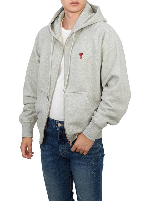 Ami De Coeur Embroid Logo Hoodie Zip-up Grey - AMI - BALAAN 6