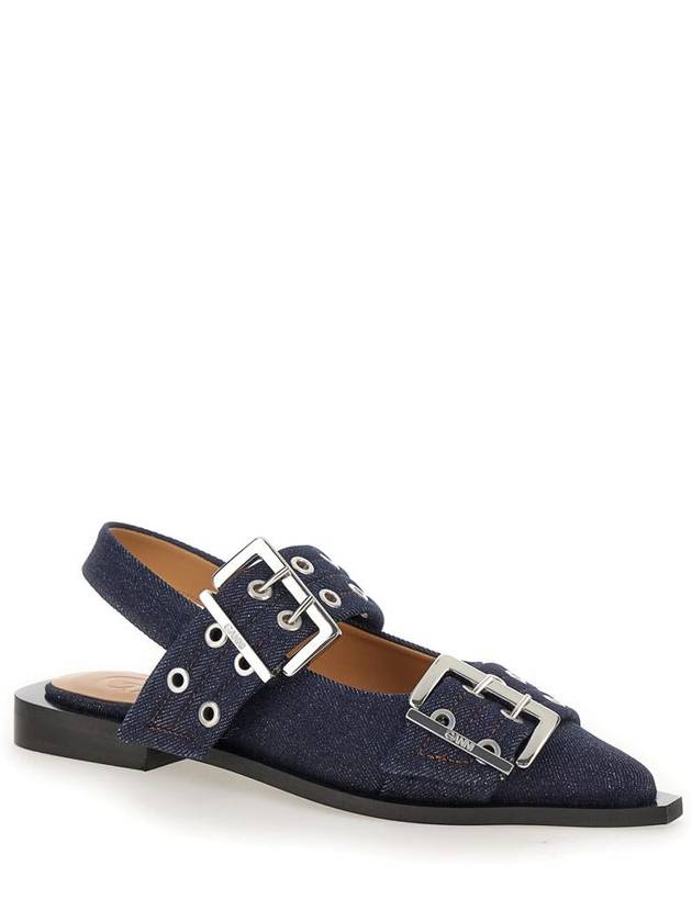 Blue Ballet Shoes With Double Buckle In Denim Woman - GANNI - BALAAN 2