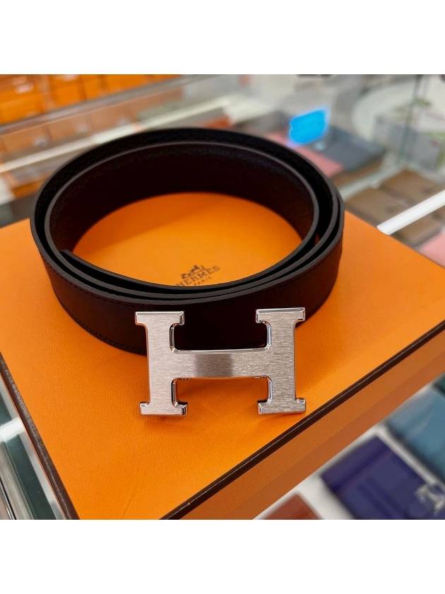 H buckle leather belt black silver 32mm - HERMES - BALAAN 2