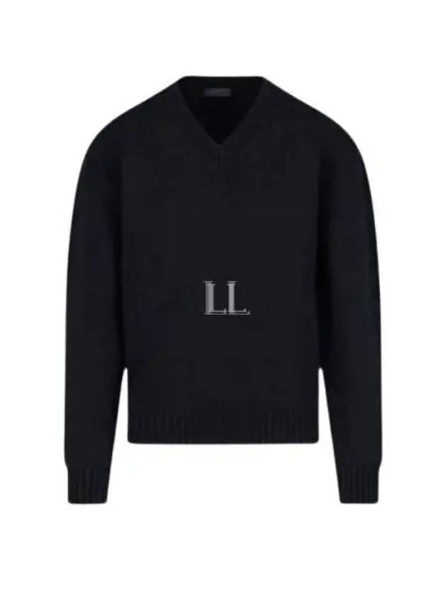 V-Neck Wool Knitted Sweater Black - PRADA - BALAAN 2