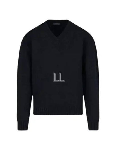 V-Neck Wool Knitted Sweater Black - PRADA - BALAAN 2