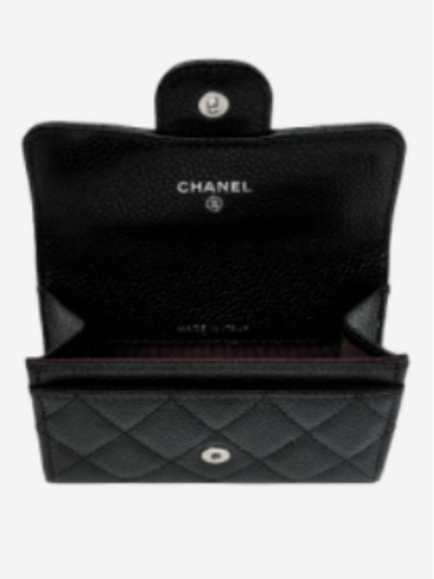 Classic Silver Logo Quilted Caviar Card Wallet Black - CHANEL - BALAAN 3