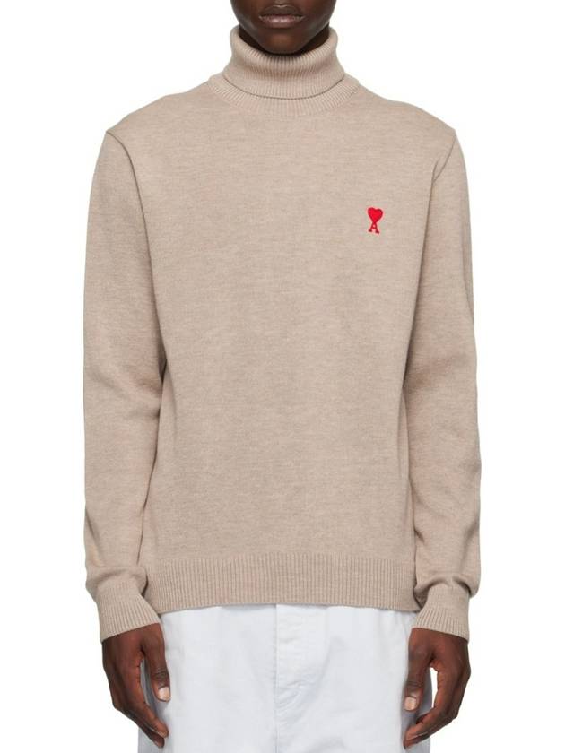 Small Heart Logo Turtleneck Beige - AMI - BALAAN 2