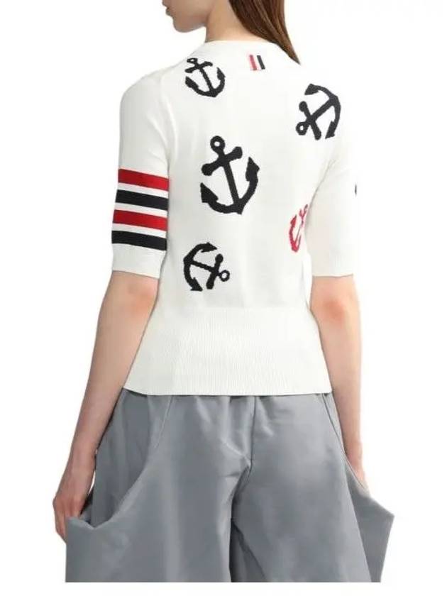 4 Bar Anchor Intarsia Short Sleeve Knit Top White - THOM BROWNE - BALAAN 5