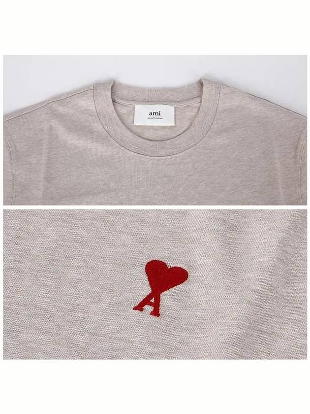 Chain Stitch Heart Logo Long Sleeve T-Shirt Light Beige - AMI - BALAAN 6