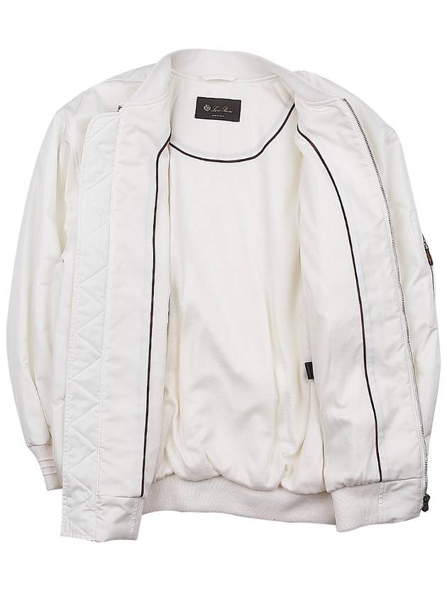 Sleeve Pocket Zipper Linen Bomber Jacket White - LORO PIANA - BALAAN 10