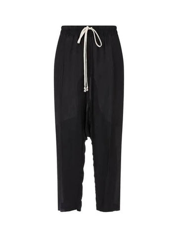 WOMEN Drawstring seersucker cropped pants black - RICK OWENS - BALAAN 1