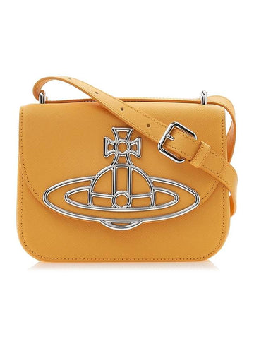 Linda Logo Plaque Saffiano Leather Cross Bag Yellow - VIVIENNE WESTWOOD - BALAAN 1