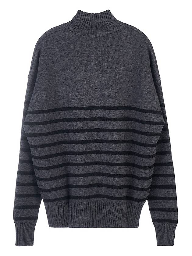 Men's Heart Logo Striped Turtleneck Grey - AMI - BALAAN 3