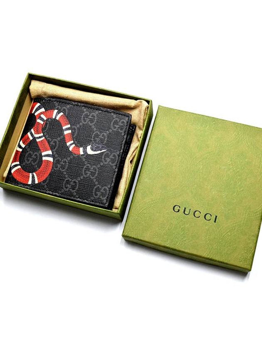 Snake Print Leather Half Wallet Black - GUCCI - BALAAN 2