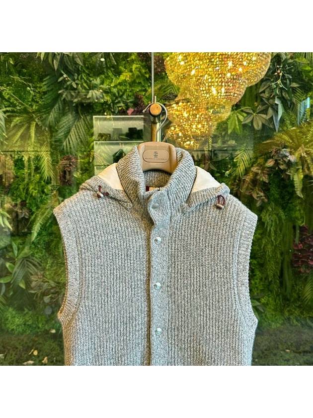 Knit Hooded Vest Grey - BRUNELLO CUCINELLI - BALAAN 3