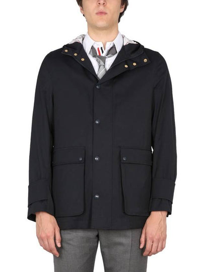 Nylon Tech Snap Front Rain Parka Navy - THOM BROWNE - BALAAN 2