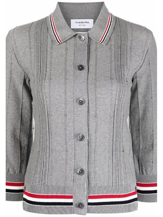 High Twist Cotton Stripe Polo Cardigan Grey - THOM BROWNE - BALAAN 2