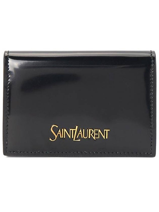 Leather Business Card Wallet Black - SAINT LAURENT - BALAAN 1