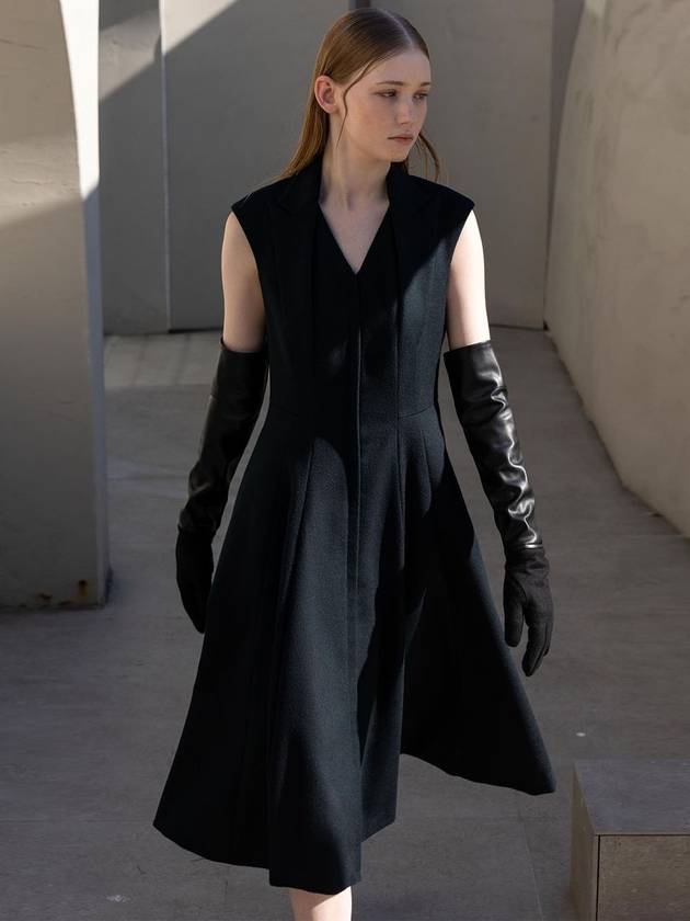 Cashmere Tailored Vest Coat Midi Dress Black - DEFEMME - BALAAN 3