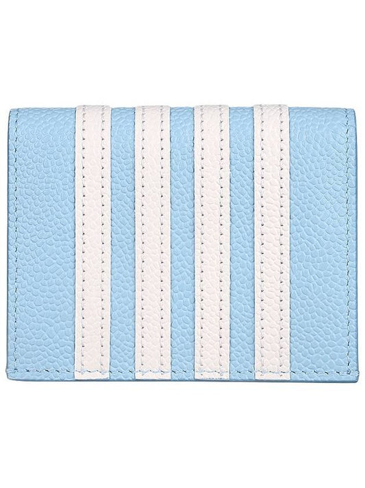 Pebble Grain Leather 4-Bar Stripe Double Card Wallet Blue - THOM BROWNE - 2