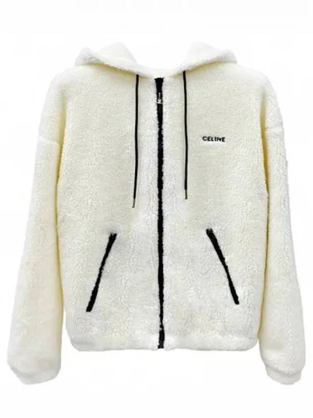 Fleece logo embroidered loose zip up hooded jacket off white black men s 271244 - CELINE - BALAAN 1