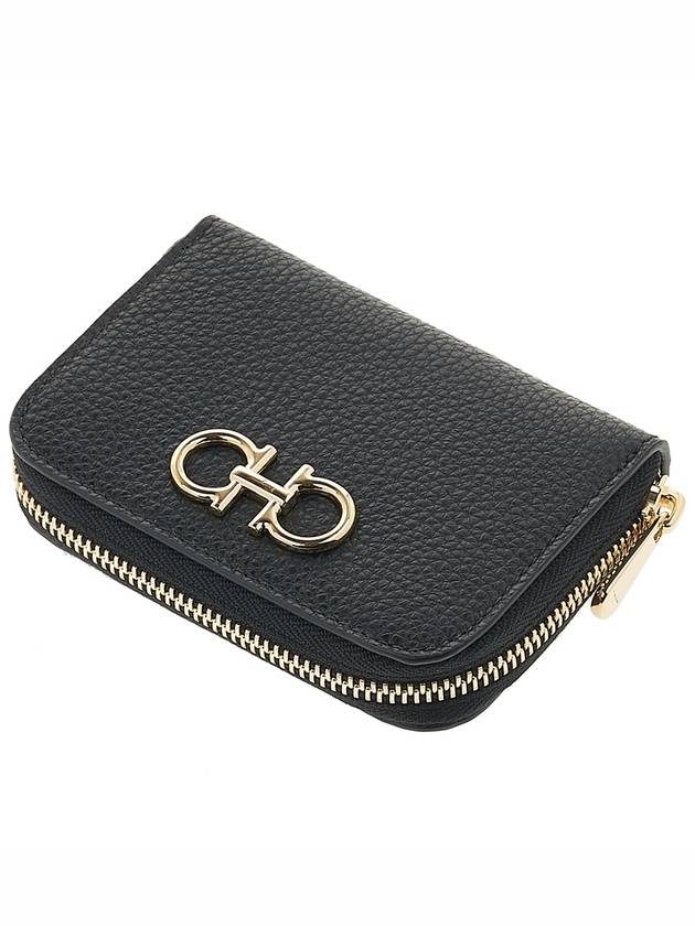 Women's Gancini Logo Zipper Card Wallet Black - SALVATORE FERRAGAMO - BALAAN 5