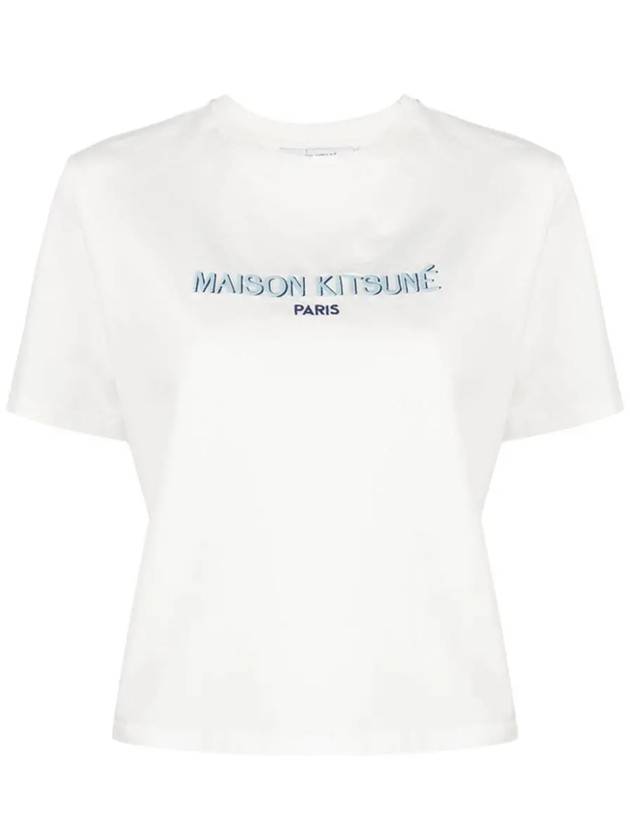 Paris Boxy Embroider Logo Cropped Short Sleeve T-Shirt Off White - MAISON KITSUNE - BALAAN 7