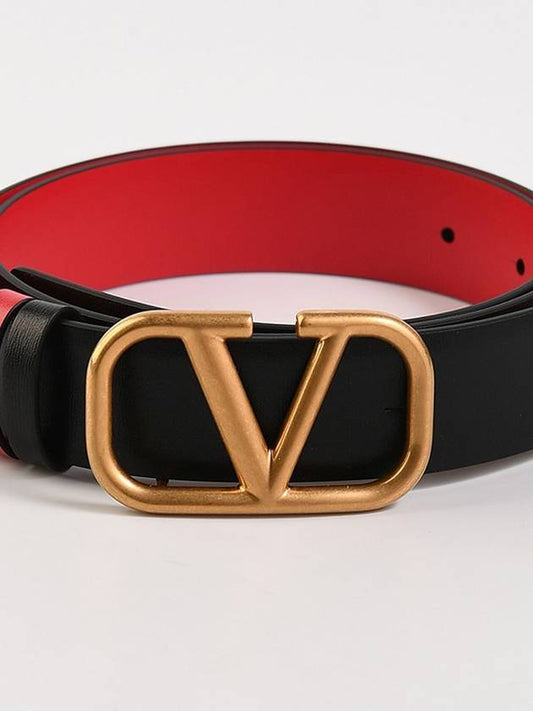 V logo reversible leather belt red black - VALENTINO - BALAAN 2
