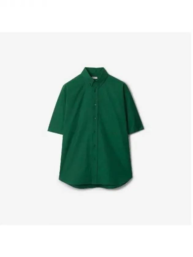 Cotton Oxford Short Sleeve Shirt Green - BURBERRY - BALAAN 2