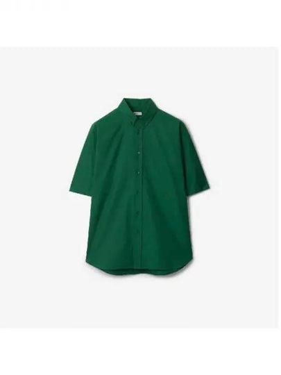 Cotton Oxford Short Sleeve Shirt Green - BURBERRY - BALAAN 2