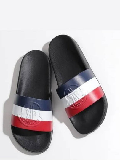 Basil Logo Emboss Striped Slippers Black - MONCLER - BALAAN 2