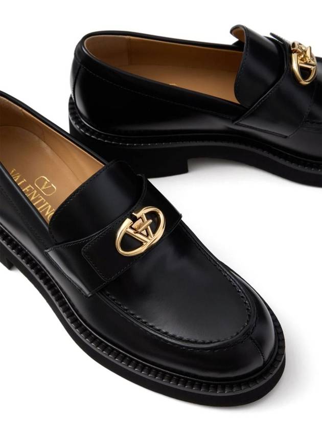 Gold Logo Detail Loafers Black - VALENTINO - BALAAN 6