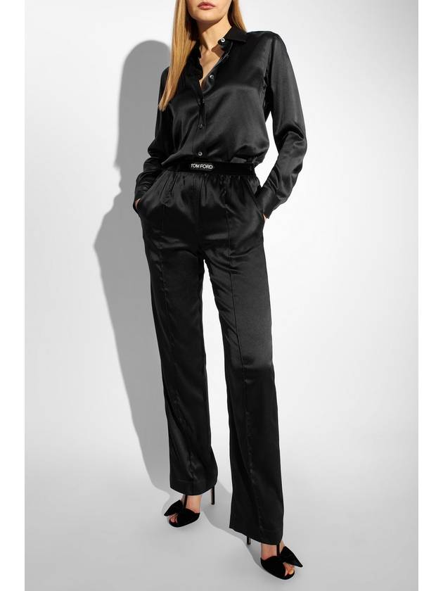 Women's Stretch Silk Straight Pants Black - TOM FORD - BALAAN 3