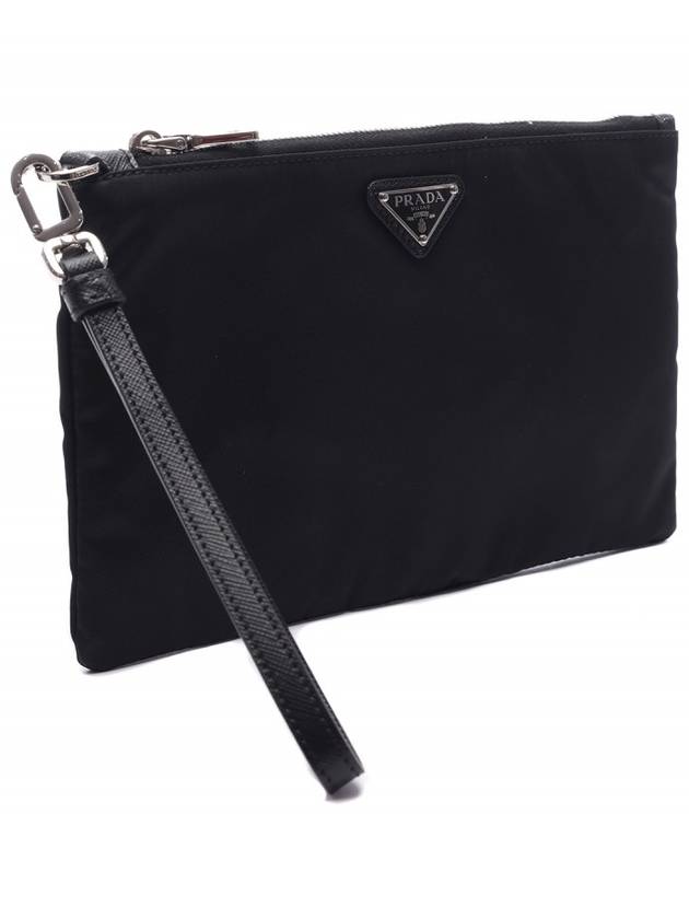 Saffiano Leather Strap Nylon Clutch Bag Black - PRADA - BALAAN 4