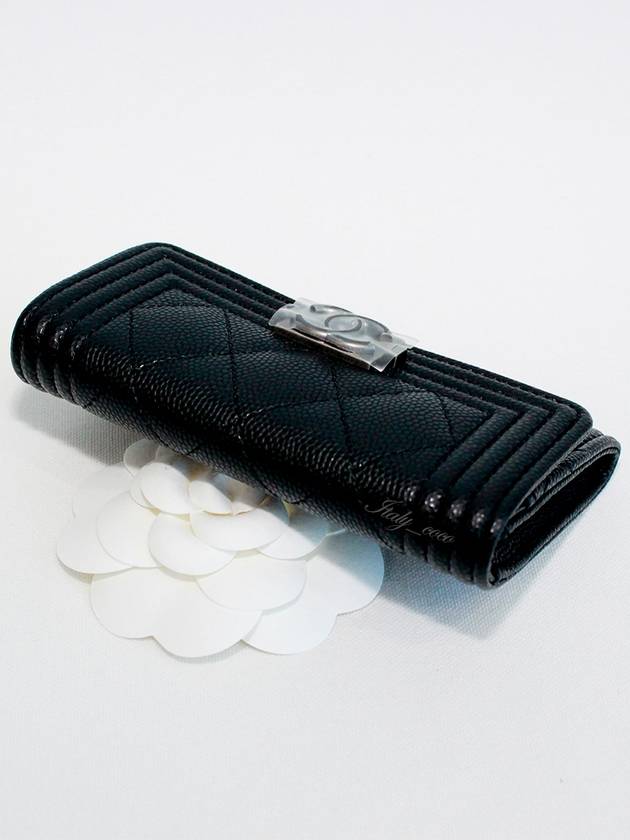 Boy  Flap Card Holder Grained Calfskin Ruthenium Black - CHANEL - BALAAN 8