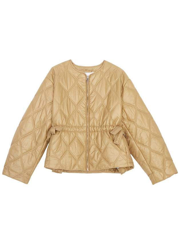 Women's Quilted Recycled Nylon Down Zip-Up Jacket Beige - GANNI - BALAAN 2