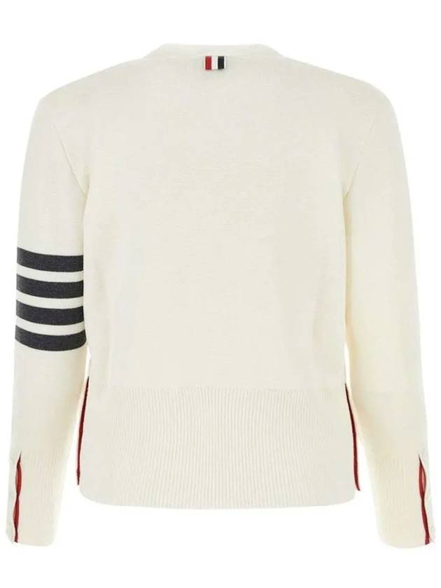 Milano Stitch 4 Bar Classic V Neck Fine Merino Wool Cardigan White - THOM BROWNE - BALAAN 4