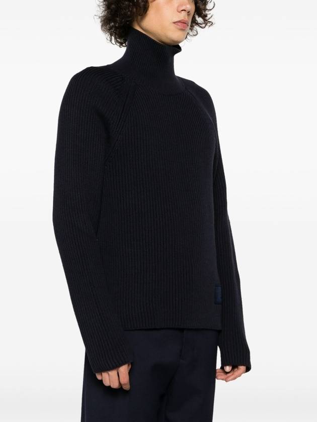 Logo Rib Turtleneck Navy - AMI - BALAAN 4