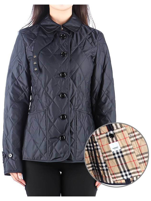 Women's Diamond Quilted Thermoregulated Check Jacket Midnight - BURBERRY - BALAAN 2