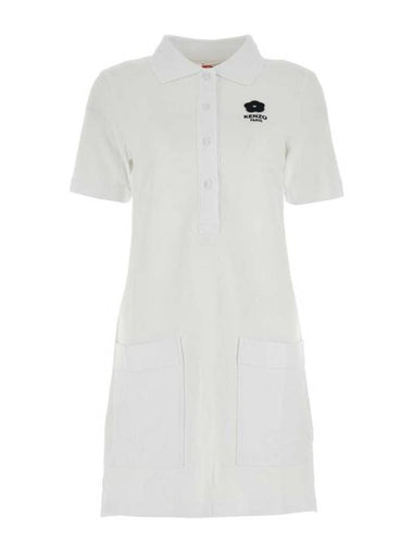 Logo Cotton Short Dress White - KENZO - BALAAN 1