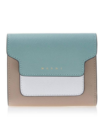 Saffiano Tri-Fold Half Wallet Blue - MARNI - BALAAN 1