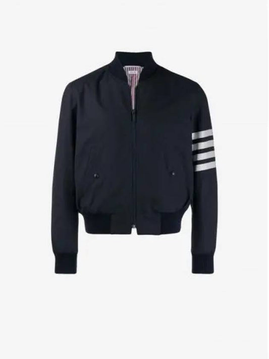 Diagonal Striped Knit Rib Blouson Bomber Jacket Navy - THOM BROWNE - BALAAN 2