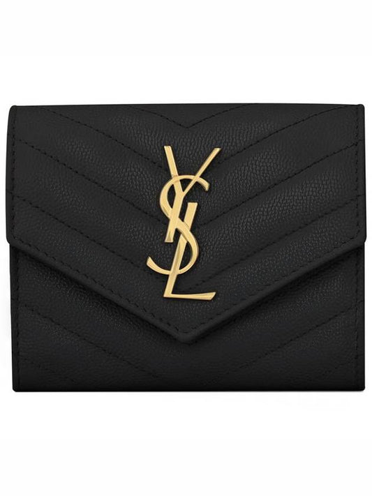 Matelasse Monogram Quilting Flap Half Wallet Black - SAINT LAURENT - BALAAN 2