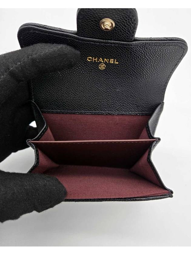 Classic Grained Calfskin Card Wallet Gold Black - CHANEL - BALAAN 9